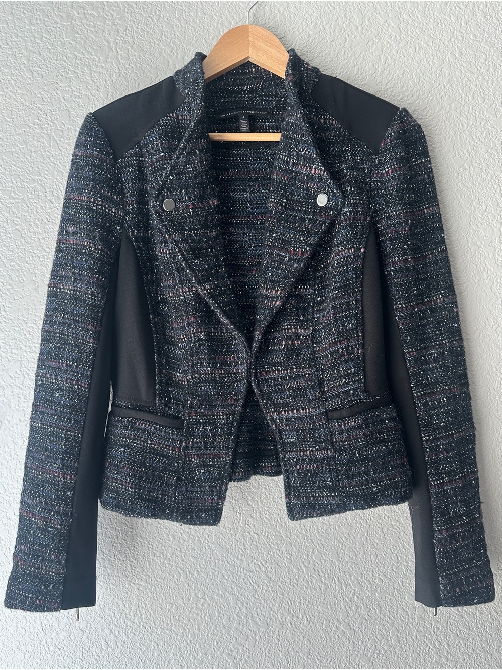 White House Black Market - Black Tweed Mixed-Media Blazer - Size 4